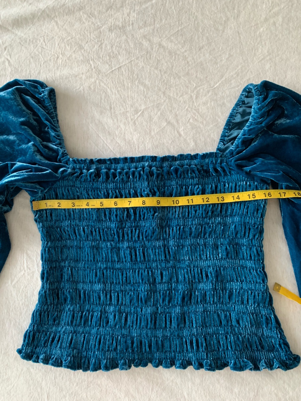 Anthropologie Smocked Puff Sleeve Square Neck Velvet Top Size L - Picture 9 of 12
